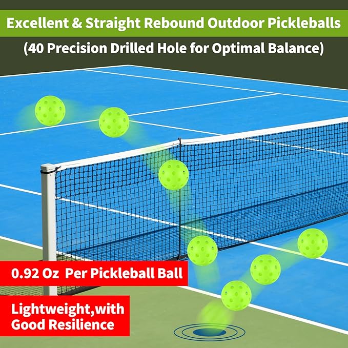 4/6/12/20/50/100 pcs Pickleball Balls,40 Hole Outdoor Pickleball Balls,8mm Precision Drilled-Spaced Pickle Ball Set-Profession Plastic Ball for Pickleballs Paddles and Indoor Floor Sport Court
