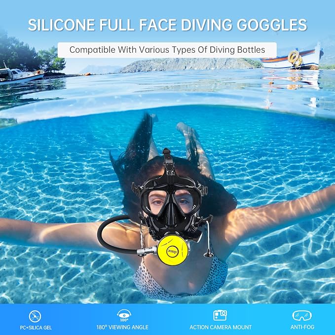 DIDEEP Full Face Diving Mask, Snorkeling Mask Adjustable Silicone for Adults, Scuba Mask with Camera Mount, 180° Panoramic View for Diving and Snorkeling