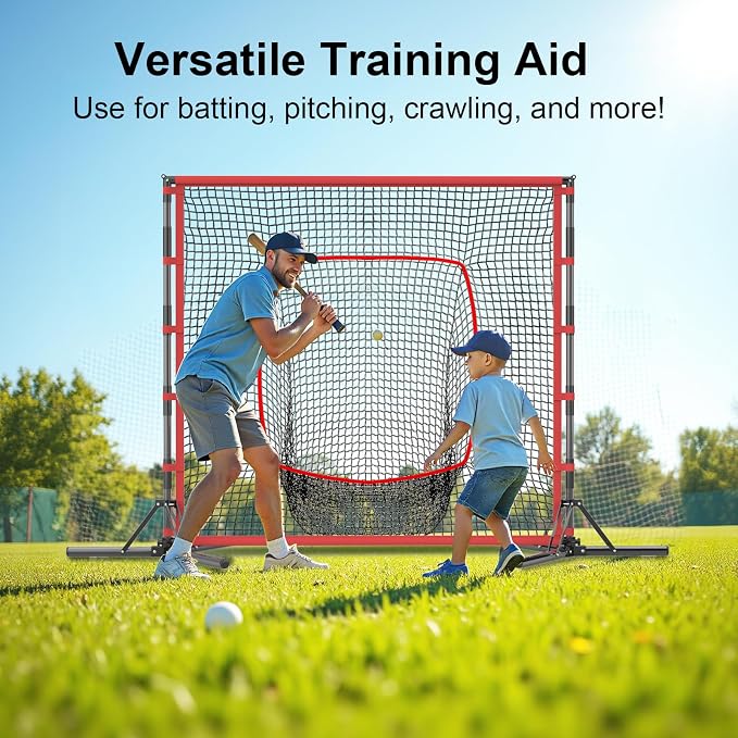 Baseball and Softball Practice Net, 7×7ft Portable Heavy-Duty Baseball Training Net for Hitting Batting Catching Pitching with 25mm Steel Frame and Carry Bag, Mutil-Sport Equipment Training Net