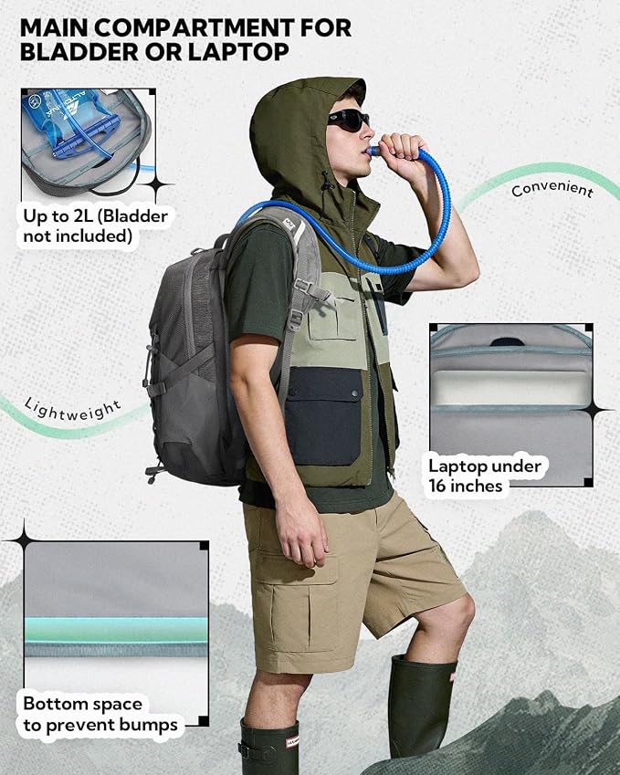 WATERFLY Small Lightweight Hiking Backpack: 20L Daypack for Women Men, Multi-Pocket, Breathable Back Panel with Chest Waist Strap, Outdoor Bag Pack for Travel Trekking Camping