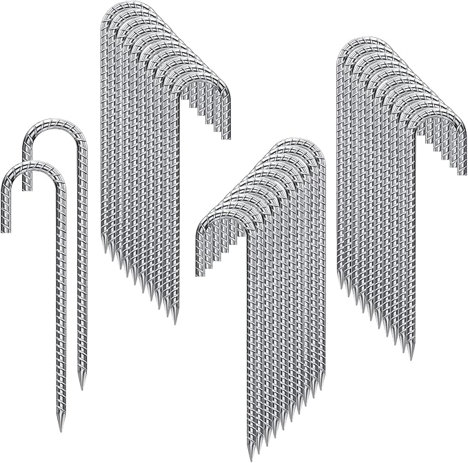 Rebar Stakes 12 Inch 32 Pack Tent Stakes Heavy Duty Metal J Hook, Fence Stakes for Trampoline, Fence, Camping Tent (32, J-12 x2/5")