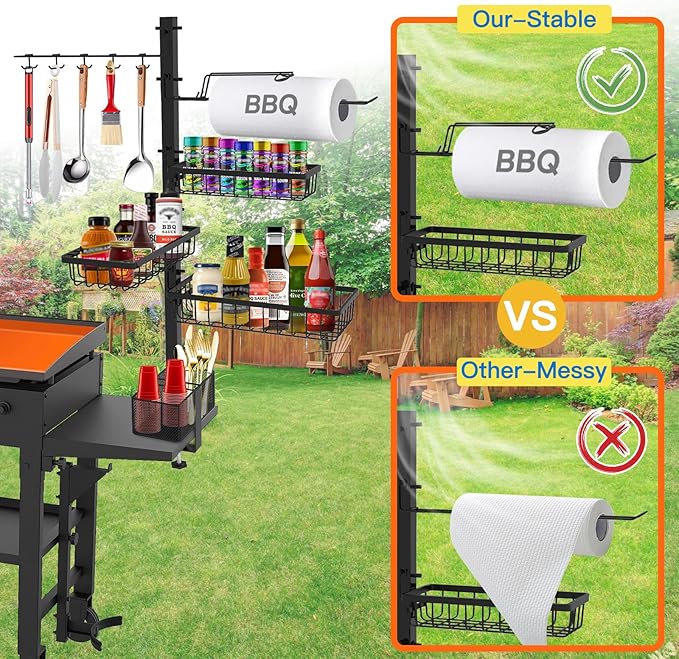 Griddle Caddy Organizer for Blackstone Griddle Accessories, for Husband & Dad & Him, Outdoor Kitchen Accessories, BBQ Grill Picnic Utensil Condiment Caddy with Paper Towel Holder