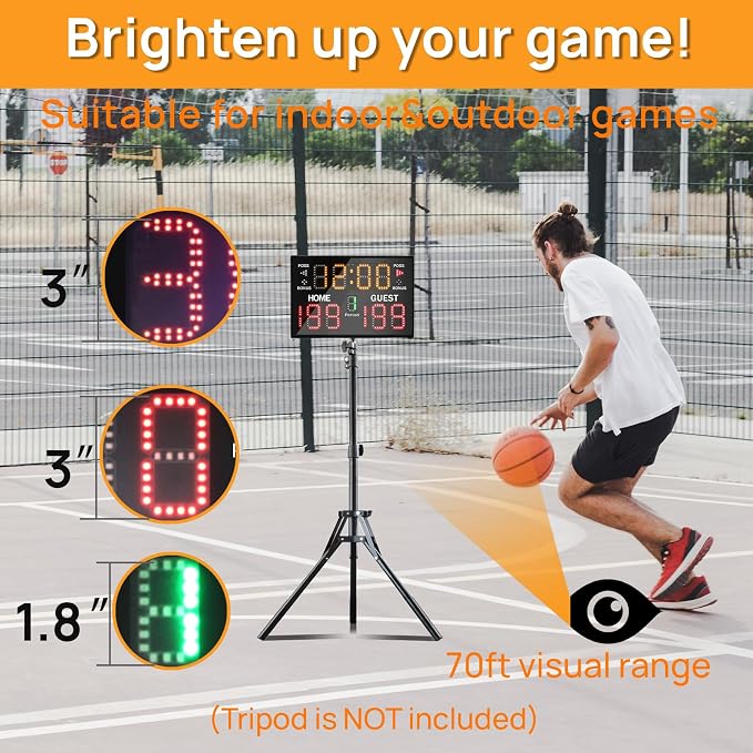 YZ Ultra-Bright LED Scoreboard, Digital Scoreboard with Remote, Portable Electronic Score Keeper, Basketball Score Board, Battery Powered Outdoor Scoreboard for Indoor Outdoor Sports