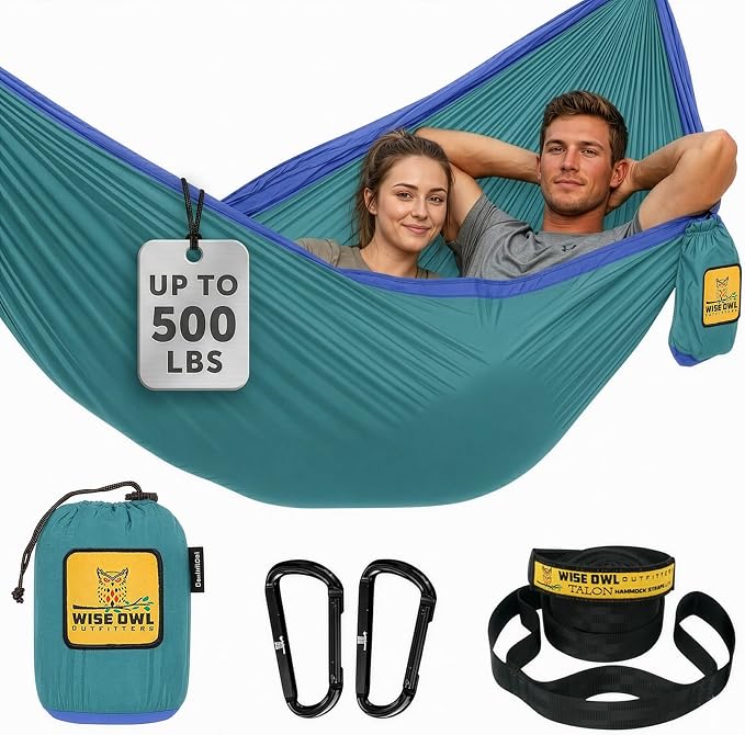 Wise Owl Outfitters Camping Hammock – up to 500lbs Portable Hammock with Tree Straps - Travel, Backpacking, Hiking, Outdoors Camping Gear - Single or Double
