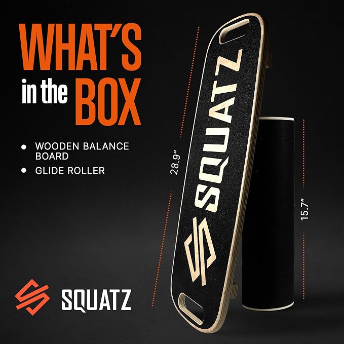 SQUATZ Wooden Balance Board, Standing Desk Anti Fatigue Mat Exercise Equipment with Ergonomic Design and Comfortable Non-Slip Surface, Wobble Board for Skateboard, Hockey, Snowboard, Black (SQDBB-1)