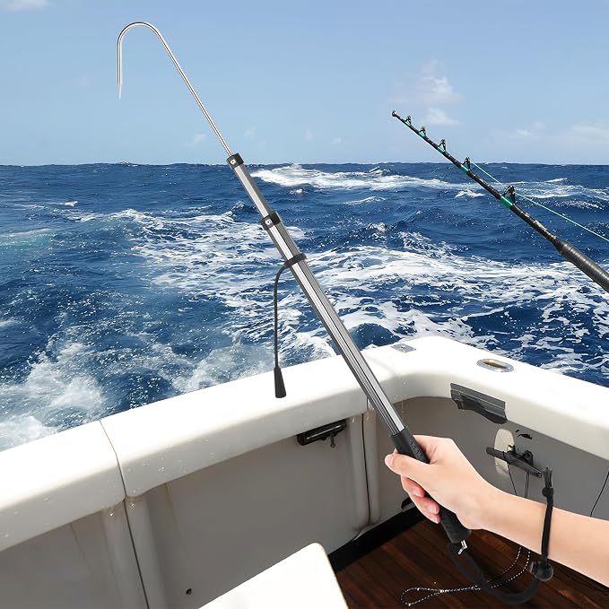 SANLIKE Telescopic Fishing Gaff Aluminum Pole with Nonslip Rubber Handle Stainless Steel M8 Screw Hook