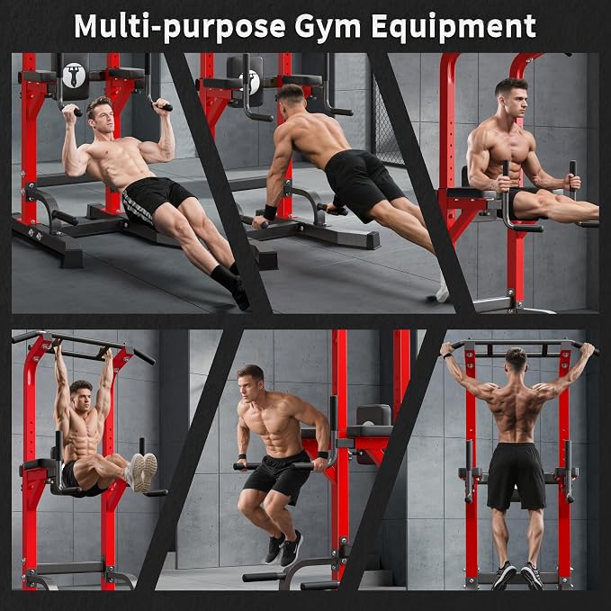 soges Pull Up Bar Dip Station, Power Tower with A Backrest, Adjustable Height Pull Up Bar Stand, Multi-Function Home Gym Strength Training