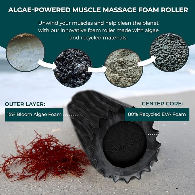 Oceanfoam Ripple Travel Foam Roller (11" x 3.35") Firm Mini Foam Roller for Physical Therapy, Deep Tissue Massage, Back Pain - High Density, Wave Textured - Yoga, Exercise (Black & Charcoal Marbled)