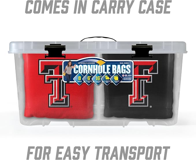 YouTheFan Officially-Licensed NCAA Set of 8 Cornhole Bags - All Weather Dual Sided Slide & Stop - Regulation Size with Carry case