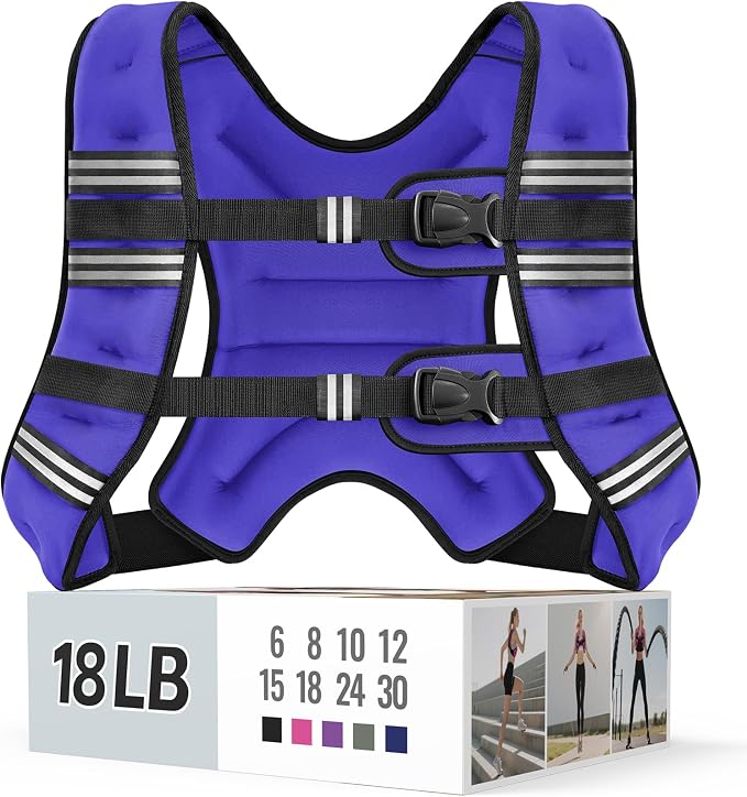 Zeerun Weighted Vest, 6lb/8lb/10lb/12lb/15lb/18lb/20lb/24lb/30lb for Men Women, Reflective Stripe Adjustable Buckle, Comfortable Durable Rucking Vest for Walking Running Strength Training