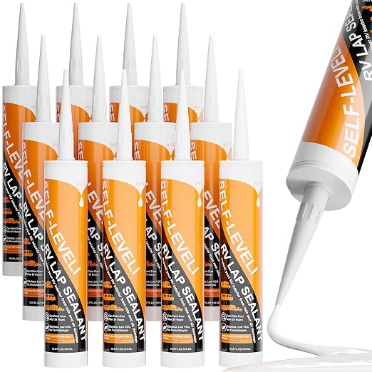 WELLUCK 12PC Self Leveling RV Roof Sealant Lap for RV Roofs, White Flexible Repair Caulking Rubber Epdm Sealant for Camper Motorhomes Trailers, Secure Odorless Waterproof & UV All Weather Adhesive
