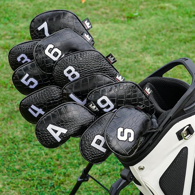 Craftsman Golf 11pcs/Set Crocodile Pattern Iron Covers Headcovers Set Magnetic Closure for Left and Right Handed Golfer