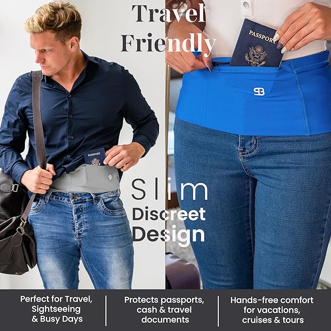 StashBandz No-Bounce Running Belt for Women & Men – Phone Holder Fits All Phones, 4-Pocket Slim Fanny Pack with Zipper – Travel Money Belt Waist Pack for Running & Workout