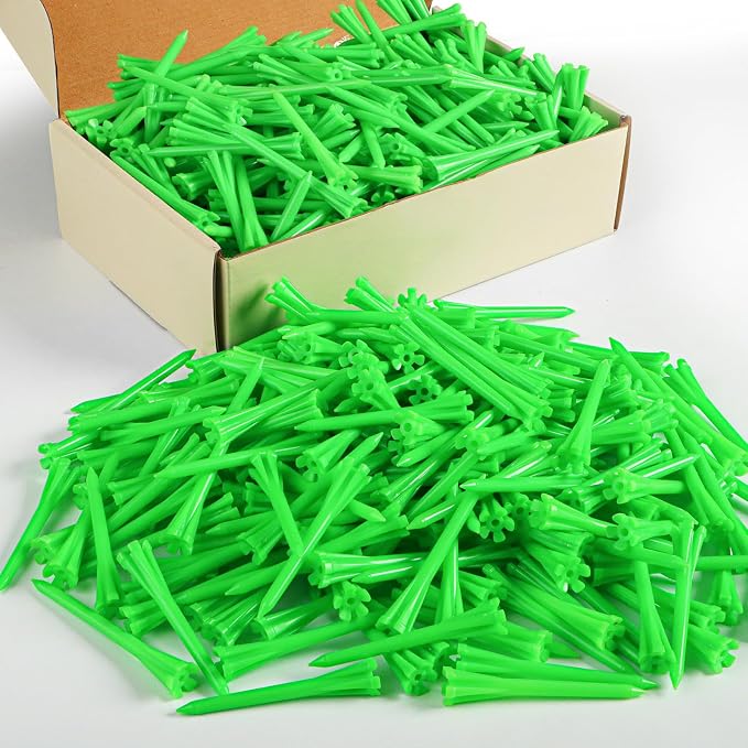 FINGER TEN Golf Tees Plastic Unbreakable Easy to Find Bulk Value 200/500/1000 Count, 2 3/4 3 1/4 Inch Tee Driving Range Reduce Friction, Green Red White USA Flag Practice