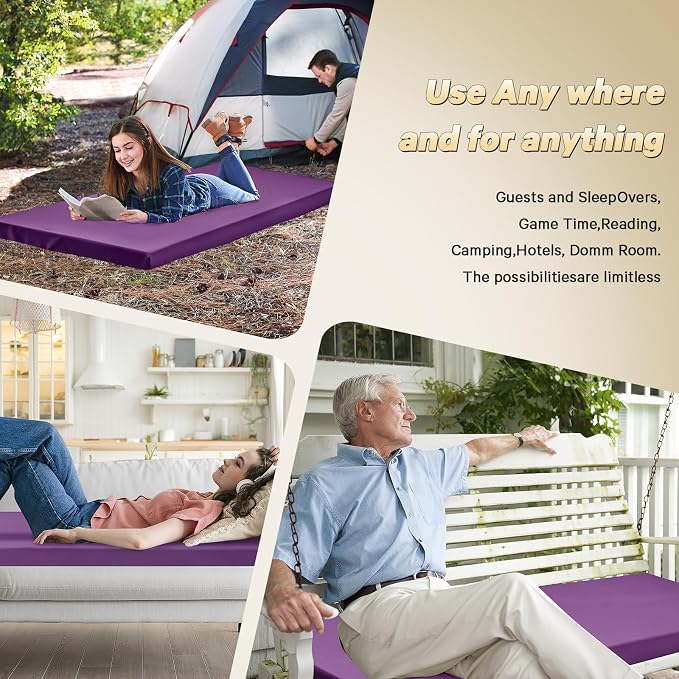 CYMULA Camping Cot Pad 2 Inch Memory Foam, Camping Pad for Folding Cot and Foldable Cot, Portable Roll Up Camp Gear for Car Camping Travel Tent, Non-Slip Waterproof Bottom, Removable Cover, Pad Only