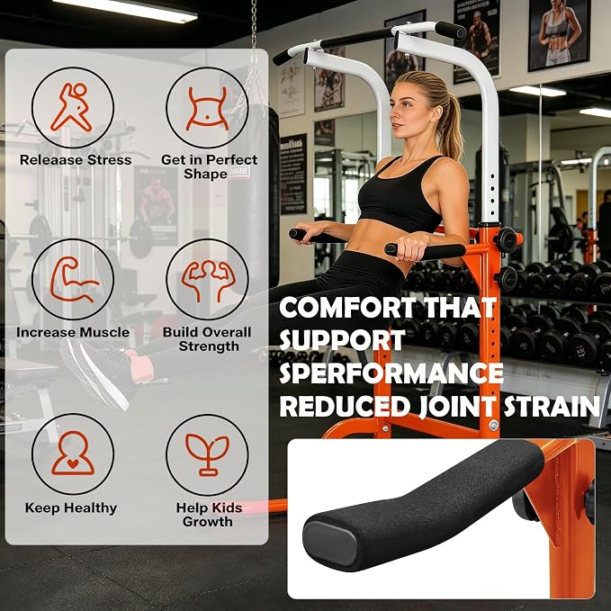 Power Tower Pull Up Bar and Dip Station, 11-Height Adjustable Pull Up Bar Station for Home Gym, Multi-Function Strength Training Fitness Equipment for Pull Ups, Dips, Push Ups & Knee Raises