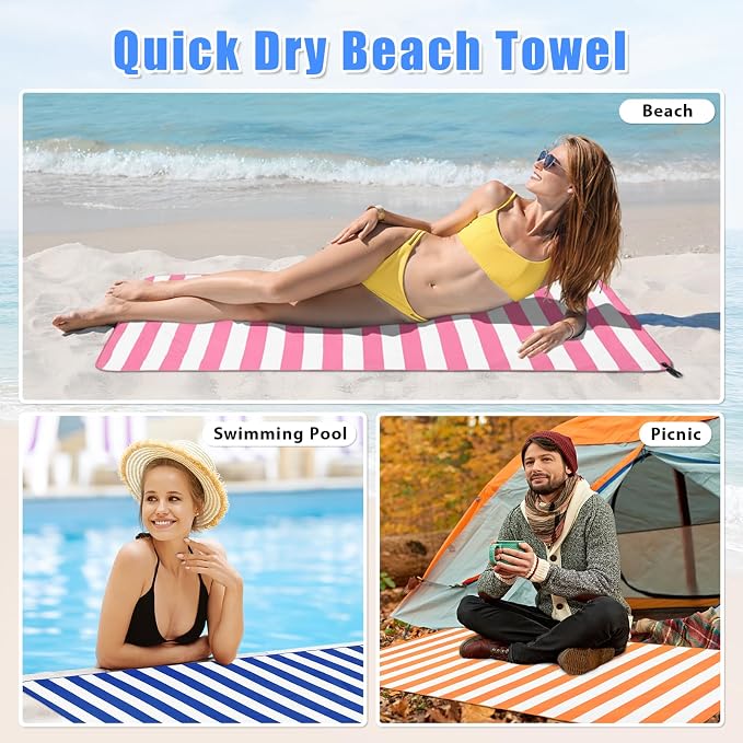 Sfee 2 in 1 Microfiber Beach Towel, Quick Dry Towel Camping Towel Travel Towel Super Absorbent Compact Lightweight Sports Gym Towels Set for Beach, Gym, Hiking, Pool, Backpacking, Bath, Yoga