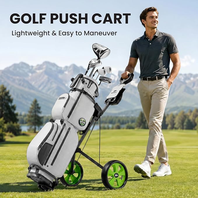 2-Wheel Golf Pull Cart – Lightweight Foldable Golf Push Cart with Durable Steel Frame, Adjustable Web Straps, Compact Design for Walking Golfers