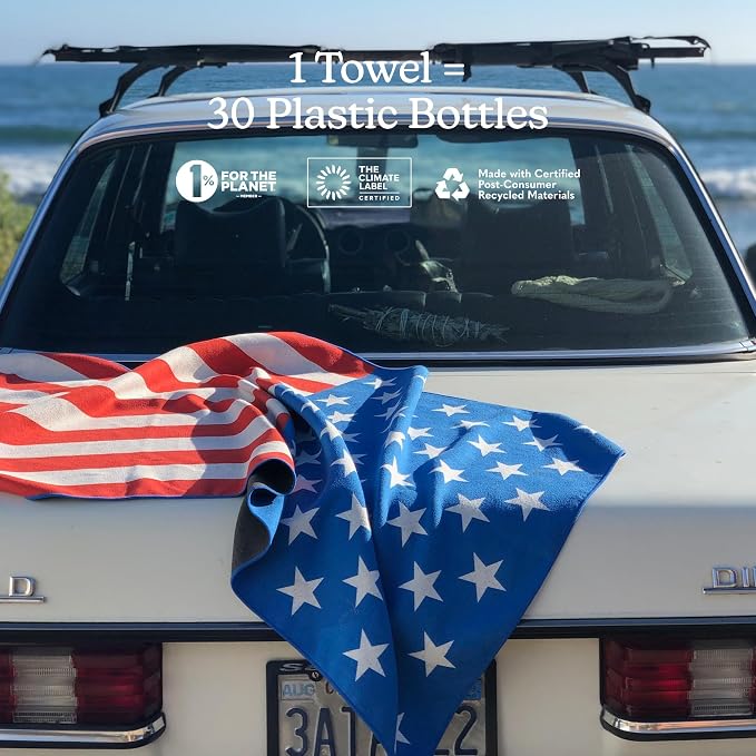 Nomadix Original Towel - Perfect for Beach, Pool, Travel, Camping, Yoga - Made with Recycled Materials - Super Absorbent - Sand Resistant - American Flag - 72.5x30