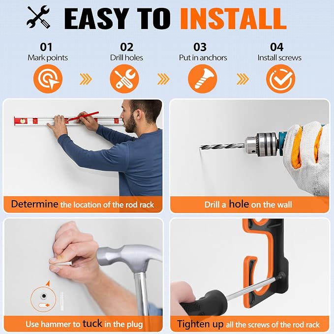 PLUSINNO H5P Fishing Rod/Pole Holders for Garage, Fishing Rod Holder Ceiling or Wall Mounted Rod Rack, Fishing Gear Equipment Storage Organizer Holds up to 5 Rods or Combos or Nets