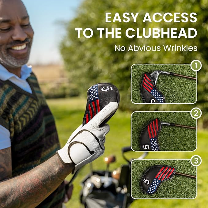 Golf Club Covers Iron Value 12 Pack Stylish Synthetic Leather Headcover, Embroidery Numbers Head Covers Universal Protector Fit Main Iron Wedge Clubs, Accessories Travel for Men Women