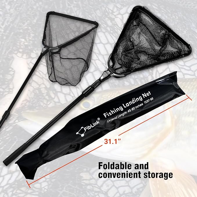 Fiblink Folding Aluminum Fishing Landing Net Fish Net with Extending Telescoping Pole Handle