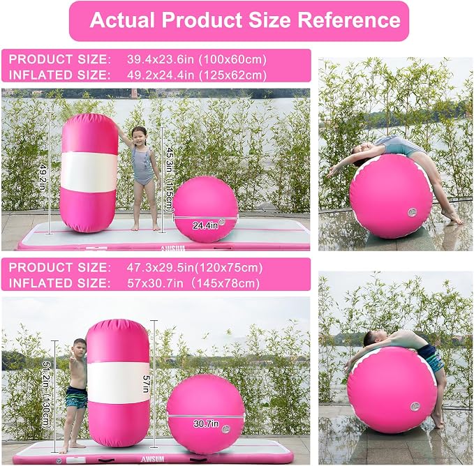 AWSUM Gymnastics Air Barrel, 47.3" x 31.5" Inflatable Tumbling Barrel Backhandspring Training Barrel Air Roller for Back-bend Handstand Cheerleading Yoga Home Gym(No Pump)