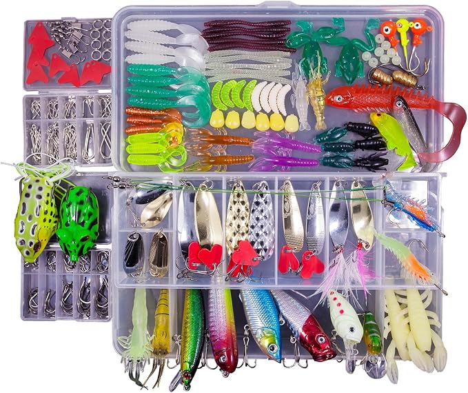 Fishing Lures Freshwater Bait Tackle kit.Tackle Box Including crankbaits topwater Lures,Jigs,Spoons and More Fishing Gear Set.Suitable for Bass Trout Salmon.