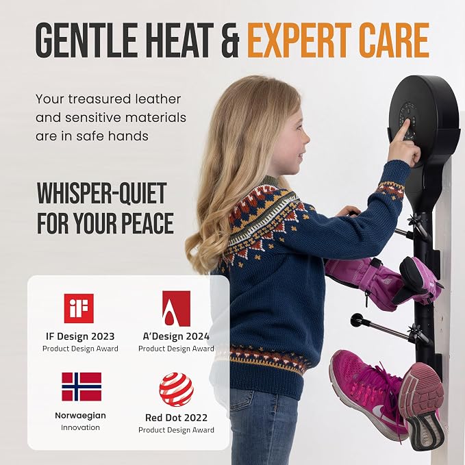 Hedgehog Portable Shoe Dryer and Deodorizer for Sneakers Wall Mounted, Gloves & Mittens, Rapid 4 Pair Shoes Dryer, Turbocharged Drying, Silent & Tornado Mode, Adjustable Heat Blower, Black