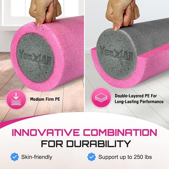 Yes4All High-Density EPP Round Back Roller Foam, Exercise Foam Roller for Yoga, Pilates & Stretching - 12, 18, 24, 36 inch