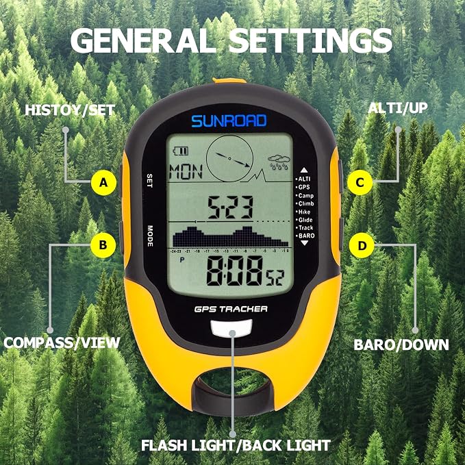 Altimeter GPS Digital Waterproof Outdoor Altitude Pre-Warning Remind Compass Stopwatch Sports -Barometer Weather Forcast Pedometer SUNROAD