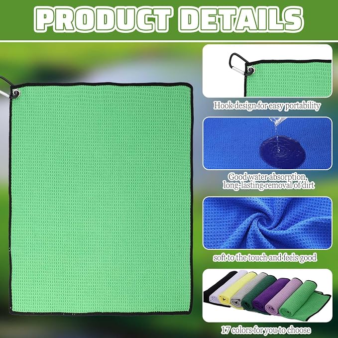 Batiyeer Golf Towels Bulk for Bags, 16"x16" Microfiber Waffle Pattern Golf Towel with Clip for Tournament, Club, Fitness
