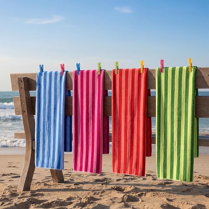 Gilprop 4 Packs Oversized Stripe Beach Towels XL L Microfiber Clearance Pool Towels with Bags Clips Soft Absorbent Quick Dry Camping Swim Towel for Adult Women Men Travel Family (72×36 in,Multicolor)