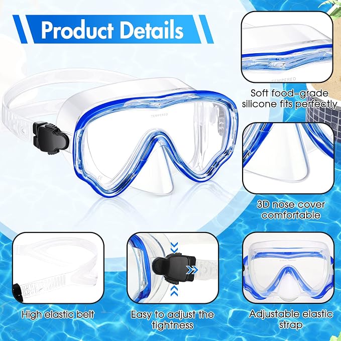 LEIFIDE 6 Pack Adult Snorkel Swim Mask Bulk Diving Mask Swim Goggles Silicone Anti Fog Swimming Goggles with Nose Cover Wide View Tempered Glass Dive Mask Anti Leak Pool Goggles for Youth Man Woman