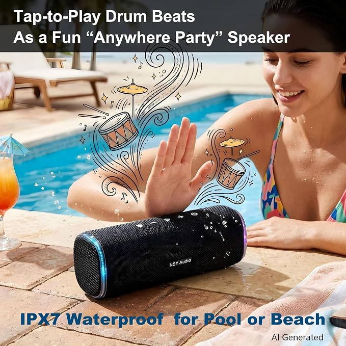 Bass Boosted Bluetooth Bike Speaker, IPX7 Waterproof | 30W RMS (40W Peak) Portable Wireless Outdoor Audio, 25H Playtime, LED Lights, TWS Pairing for Pool, Shower, Gifts (Black)