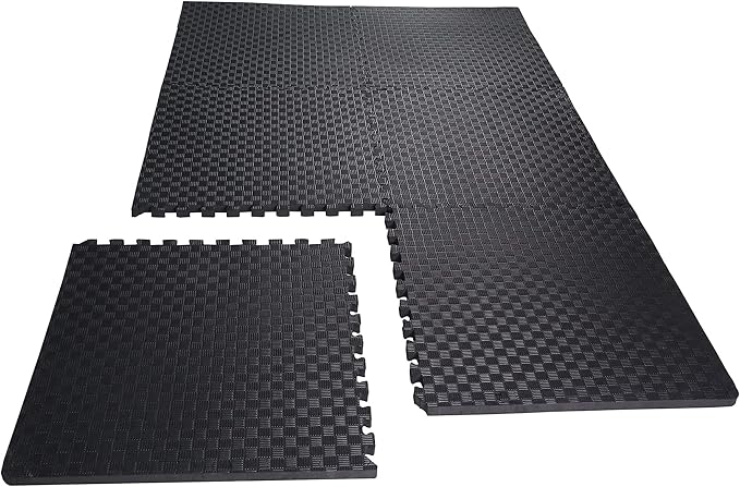 BalanceFrom Puzzle Exercise Mat 1/2" Thick, EVA Interlocking Foam Floor Tiles for Home Gym, Mat for Home Workout Equipment, Floor Padding for Kids, Black, 24 in x 24 in x 1/2 in, 48 Sq Ft - 12 Tiles