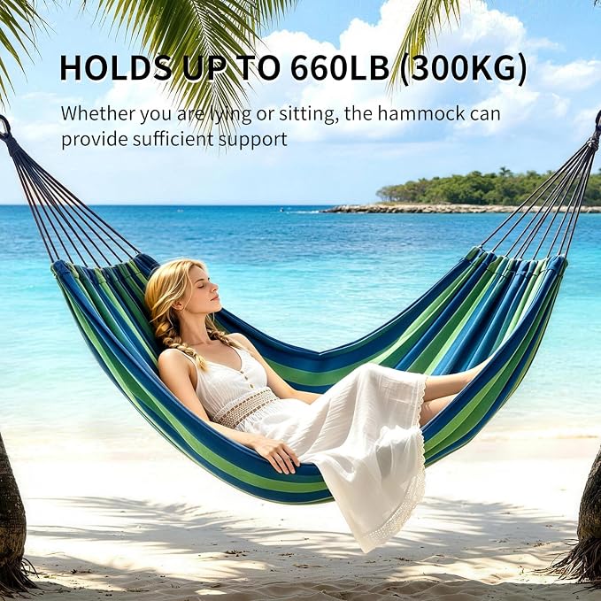 Camping Hammock Comfortable Fabric Hammocks with Tree Straps for Travel Patio Garden, Hanging Sturdy Indoor/Outdoor Hammock Up to 660lbs Portable Hammocks with Travel Bag