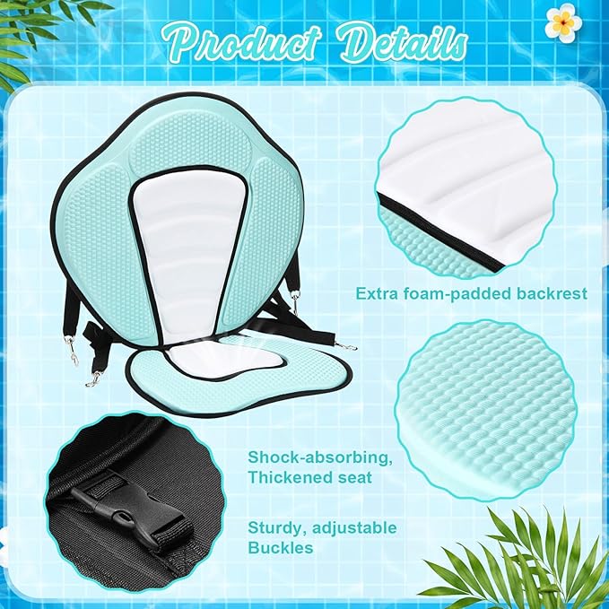 Vinsot Kayak Seat Cushion Universal Paddle Board Seat with Back Support Adjustable Non Slip Boat Chair Seats with 4 Straps and Storage Bag for Kayak Boat Sup Canoe