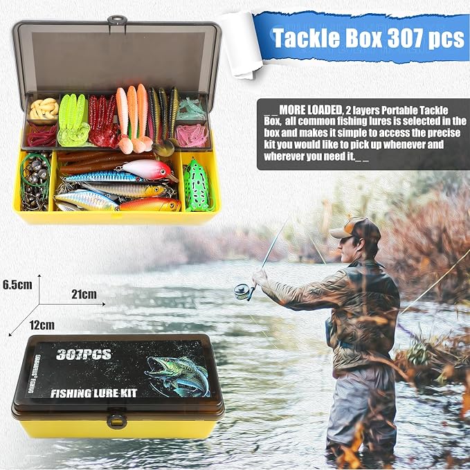 EXAURAFELIS Fishing Gear Fishing Lures All-in-one Tackle Box Minnow Crankbait Spinnerbaits VIB Jigs Hooks Paddle swimbaits Frog Lure Spoon Sinking Lure for Bass Trout Walleye Redfish