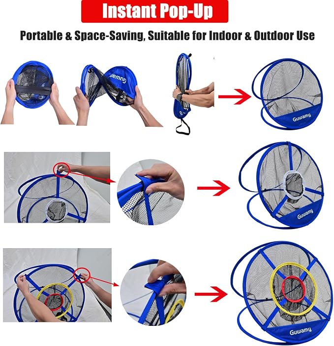 Set of 3 Golf Chipping Nets (3 Sizes) - Pop-Up Practice Targets for Indoor & Outdoor
