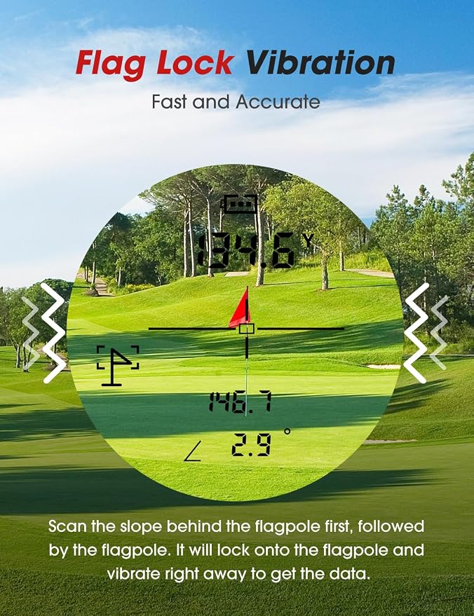 Golf Rangefinder with Slope & Magnet，1300 Yards Range Finder for Golf，Flag Locking Vibration，6-6.5X Magnification & HD LCD，Rechargeable Golf Range Finder，Black