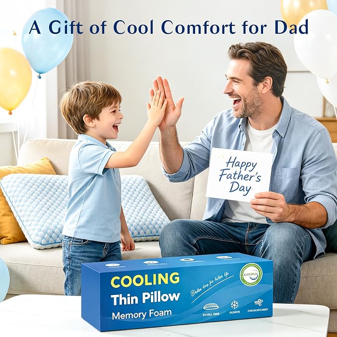 Thin Pillow for Sleeping, Cooling Gel Flat Pillow for Stomach and Back Sleepers, Ultra Slim Stomach Sleeping Pillows for Shoulder Neck Pain Relief, Low Profile Memory Foam Pillows 2.25-inches