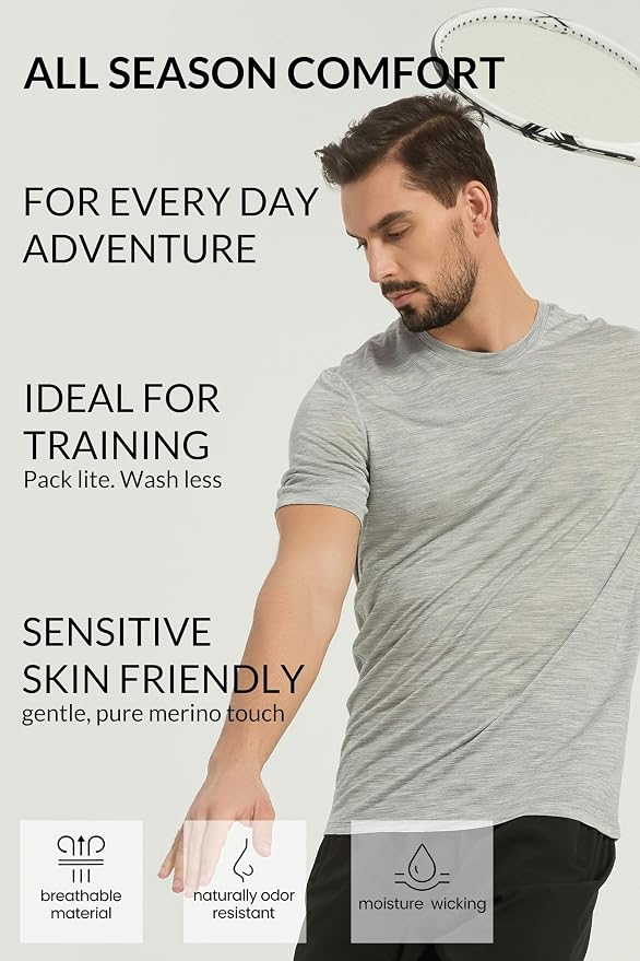 Merino Wool & Tencel Blend T Shirt for Men, Redefined Softness, Lightweight Comfort