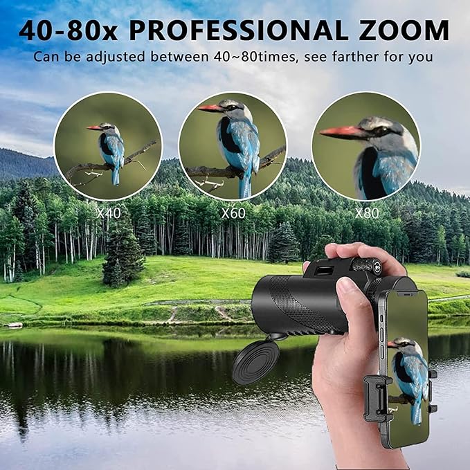 Monocular-Telescope 80x100 High Powered Monoculars High Definition for Adults High Powered with Smartphone Adapter Telescope Wildlife Bird Watching Travel Camping Hiking-Black