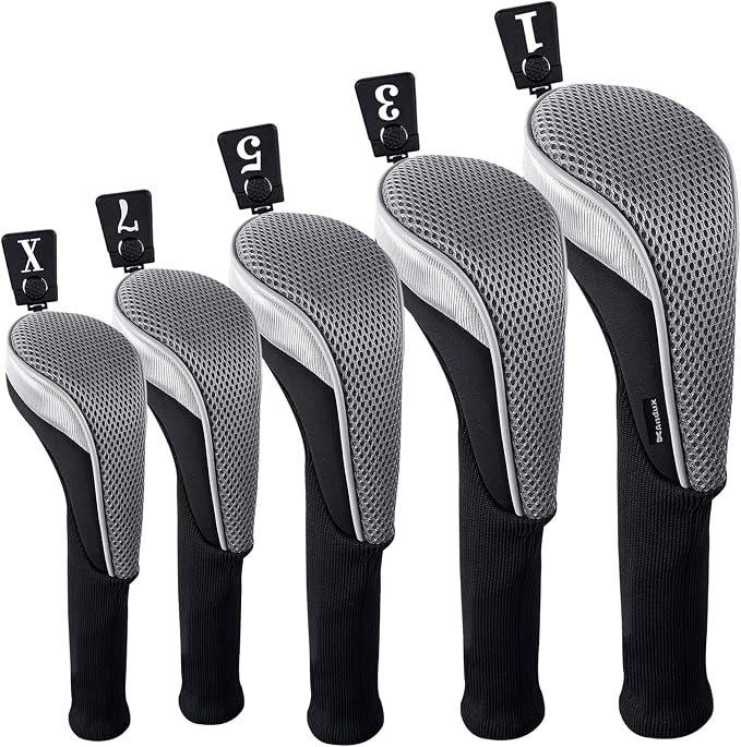 Andux 5pcs/Set Mesh Golf 460cc Driver Fairway Wood Club Head Covers Long Neck with No. Tags