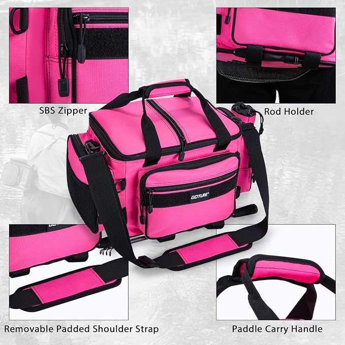 Goture Fishing Tackle Bag with 2PCS 3700 Tackle Boxes | 600D Water-Resistant, Rod Straps, Detachable Bottle Pouch, SBS Zippers, Freshwater & Saltwater Gear Storage Fishing Bag