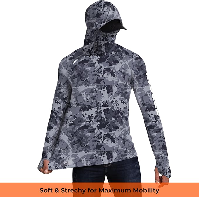 Rodeel Men's UPF 50+ Performance Fishing Hoodie, Long Sleeve Sun Protection Athletic Quick-Dry Breathable T-Shirt