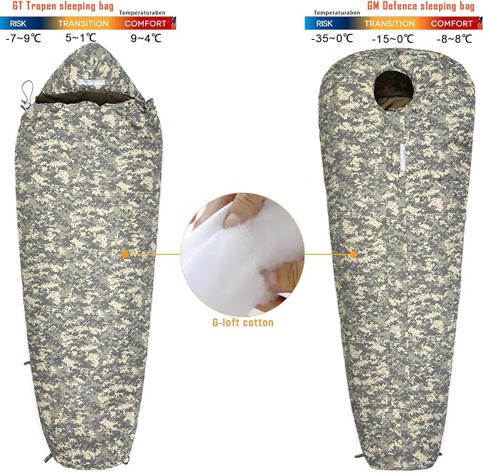 MT Military Army Force Defence 4 & Tropen Patrol Mummy Sleeping Bags with Bivy Cover Compression Sack, Modular Sleeping System 2.0 for Cold Weather,