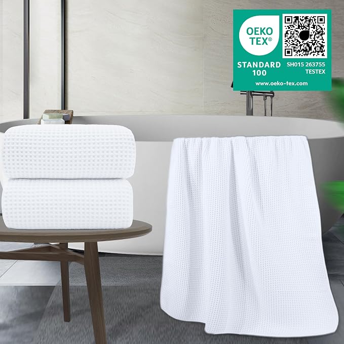 POLYTE 430 GSM Microfiber Quick Dry Lint Free Bath Sheet, 70 x 35 in, Set of 2 (Waffle Weave)