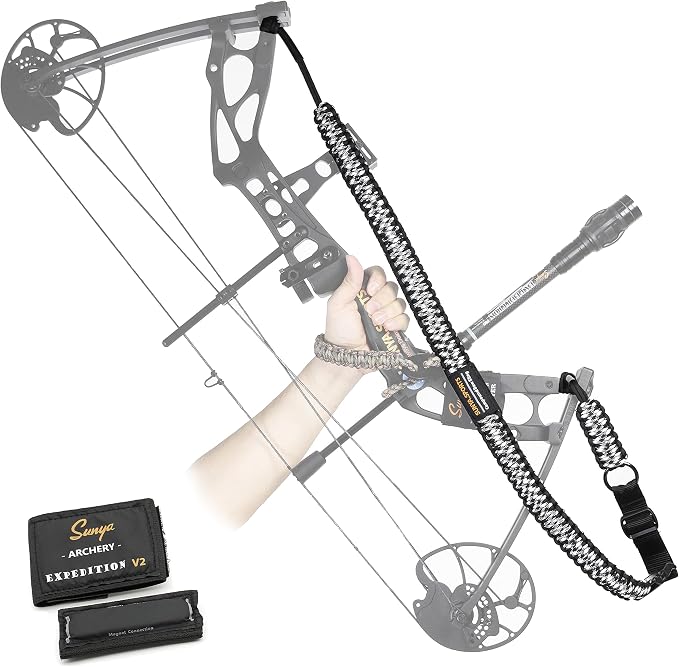 SUNYA Paracord Compound Bow Sling with V2 Upgraded Magnetic Connection System. Lightweight Hands Free Shoulder Carrying Sling for Bow Hunting, Field Archery and 3D